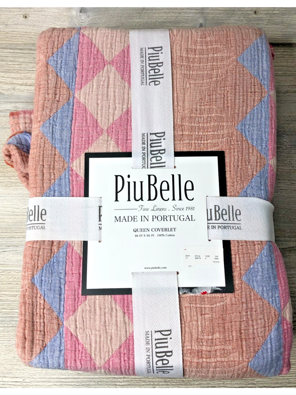 PiuBelle QUEEN Pastel Diamond Quilted Coverlet 100% Cotton Multicolor Geometric